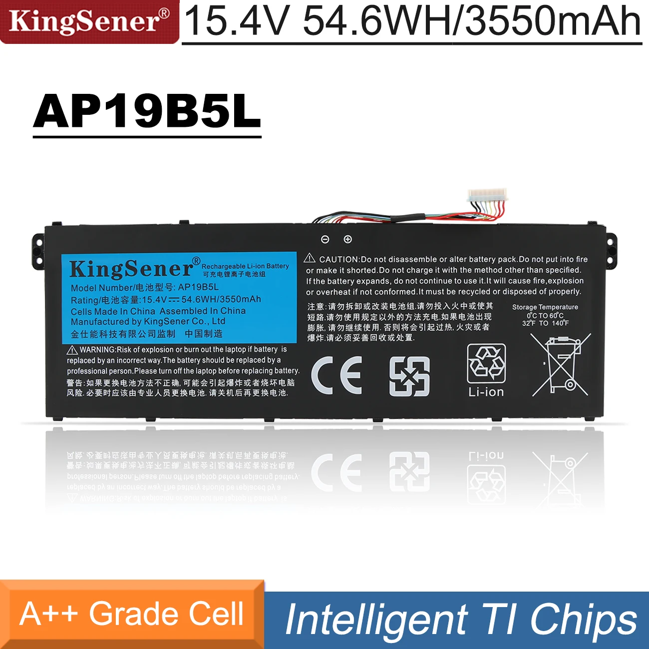 Kingsener Ap19b5l Bateria para Notebook Acer Aspire A51544-r5xw A515-43 Sf314-42 Sp31421n-r5fr A515-44-r5xw Vero Av1551 15.4v 3550mah