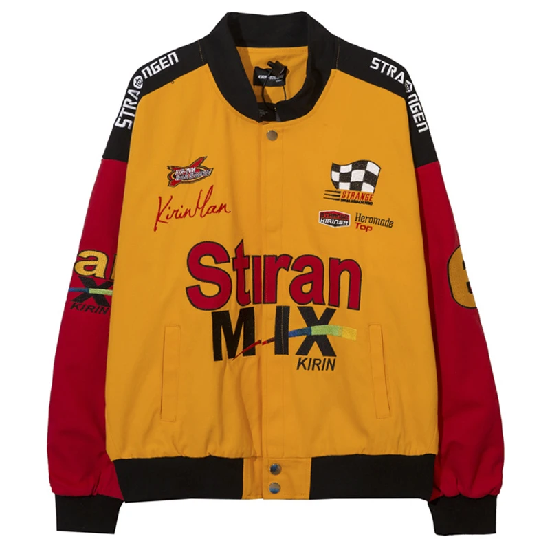

Men Harajuku Retro Motor Biker Jacket 2022 Autumn Unisex Oversize Letter Embroidery Patchwork Streetwear Couple Racing Jackets