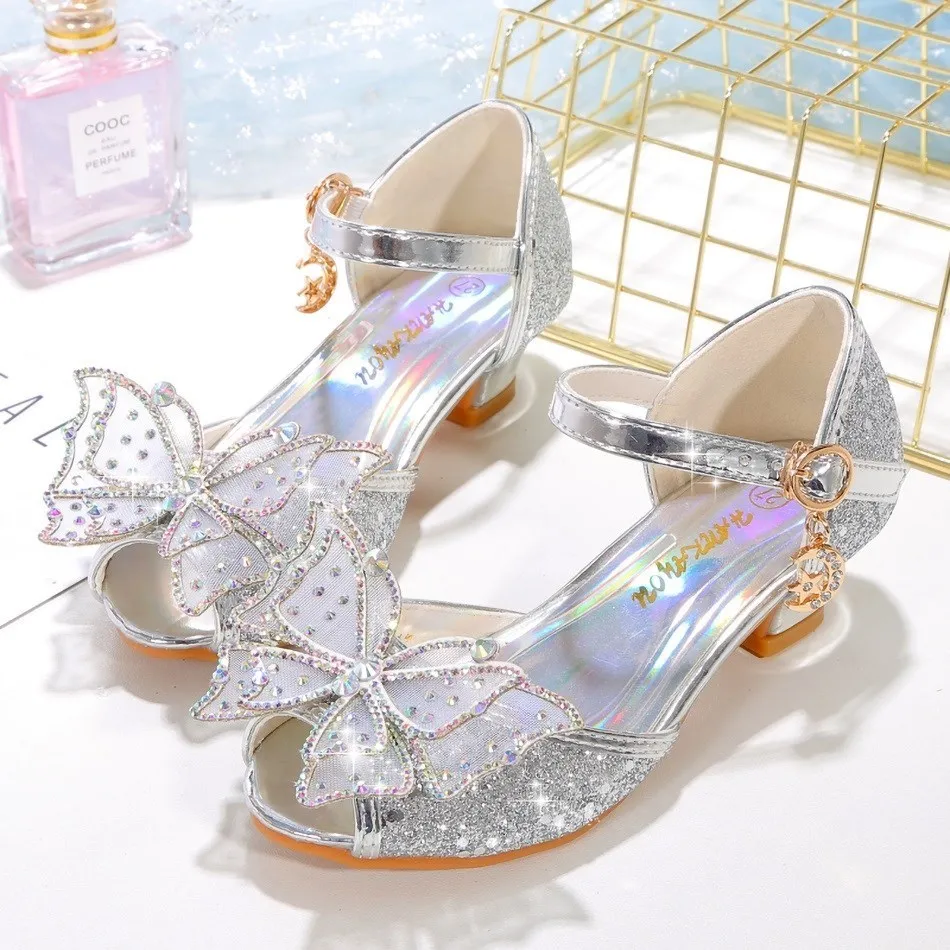 slippers for boy High-heeled Sandals Bling Pinkycolor Shoes Princess Elsa Mermaid Girl Color Shoes Kids Butterfly Shoes Flower Girl Shoes leather girl in boots