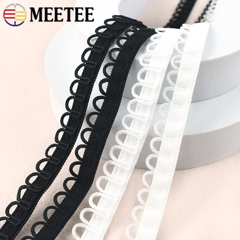 Meetee Nylon Elastic Band with Lace Trim Ribbon for Sewing and DIY Projects