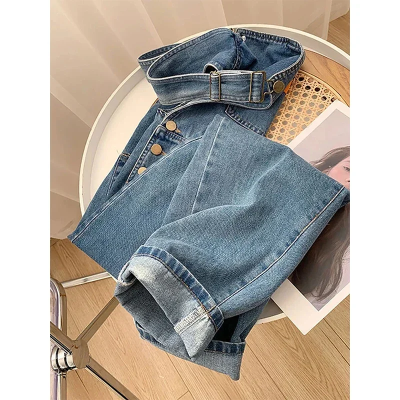 2024 New Jumpsuits Women Streetwear Denim Overalls Vintage Loose Casual Wide Leg Pants High Waist Strap Straight Jeans Trousers