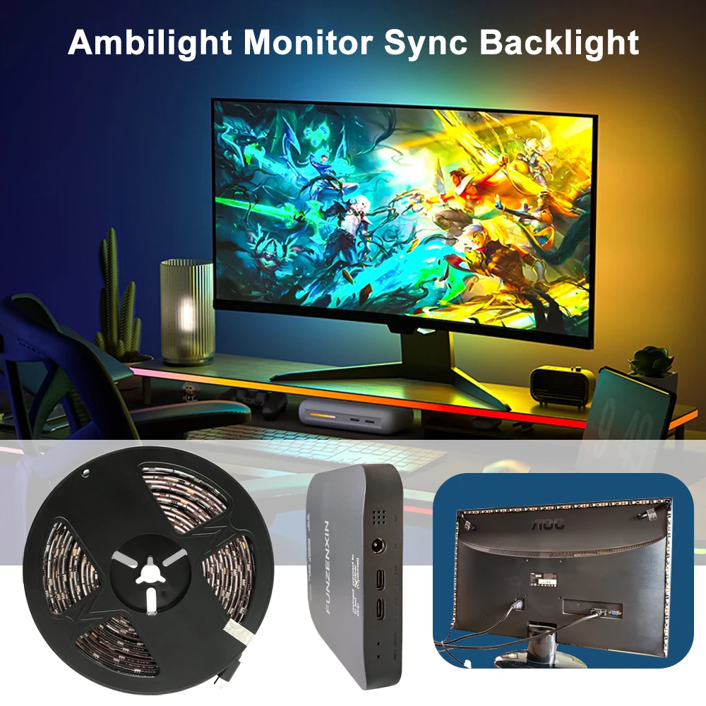 Ambilight TV Gaming Lights Strip Computer Monitor Backlight Fancy Leds HDMI Sync Box RGB Screen Color Sync Light Room Decor Lamp