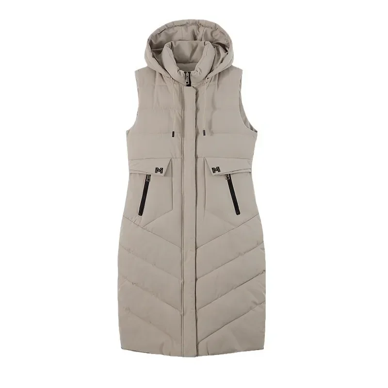 Fashion Winter Long Vest Woman Outerwears Hooded Elegant Thick Warm Winter Jackets Coat Female Sleeveless Down Cotton Parka women sleeveless vest