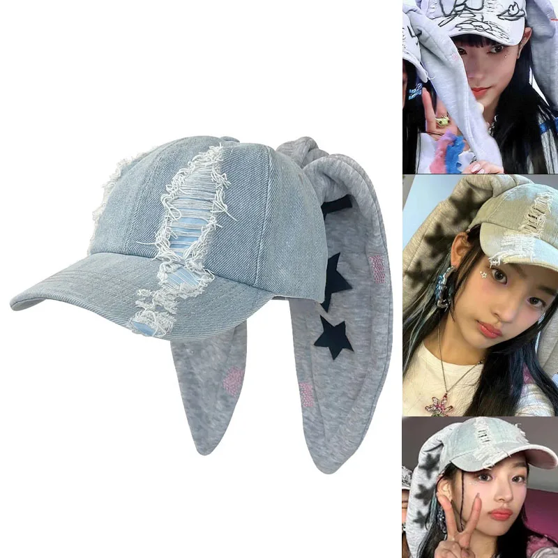 Women Subculture Rabbit Ears Baseball Hat For Girls Women Versatile Rabbit Ears Adjustable Hat Long Ear