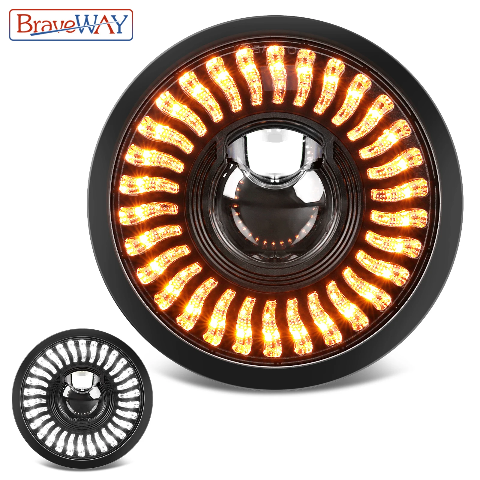 5.75&Prime; Round LED Headlight for Motorcycle 5-3/4 inch Moto Light White/Amber DRL+ Start-up Gradient Welcome Halo
