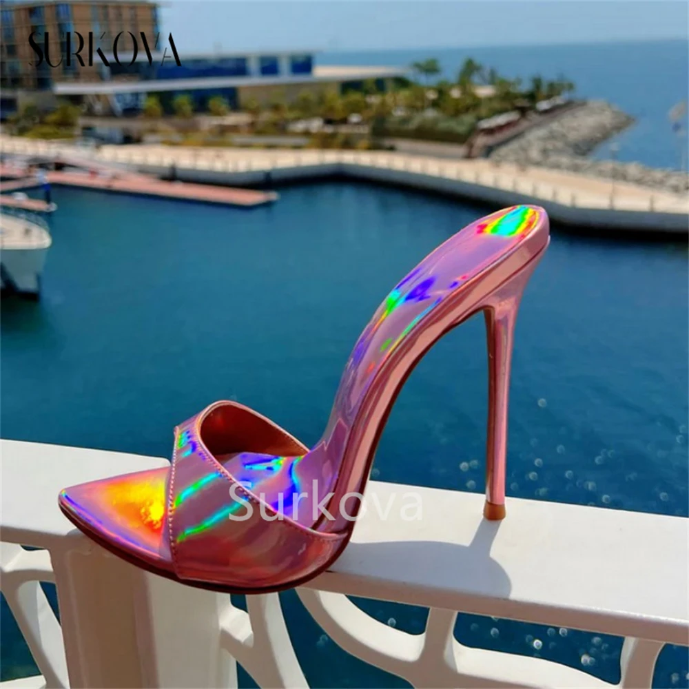 

Purple Laser Pointed Toe Peep Toe Fashion Catwalk Shoes Ladies Stilettos Sandals and Slippers 2023 Summer New Women's High Heels