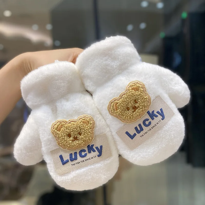 Warm Plush Thick Baby Gloves Winter Plus Coral Fleece Full Finger Gloves Warm Cartoon for Boys Girls 2-8Y winter gloves baby mittens