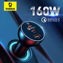 Baseus 160W Car Charger QC 5.0 Fast Quick Charging PPS PD3.0 USB Type C Car Phone Charge For iPhone 13 14 15 Pro Laptops Tablets
