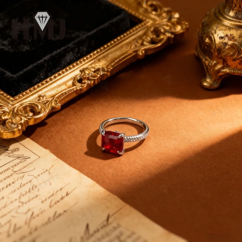 Labor-gezüchtete Kolumbianische Smaragd/Saphir/Rubin Ringe aus 925 Sterling Silber im Asscher-Schliff, Edle Schmuckgeschenke für Frauen zum Jahrestag – Detail 12