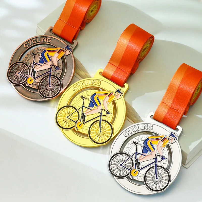 Customized Metal Medal For Cycling Competition Gold, Silver, Bronze Honor Team School Activity Home Decoration Neck Hanging, 1Pc