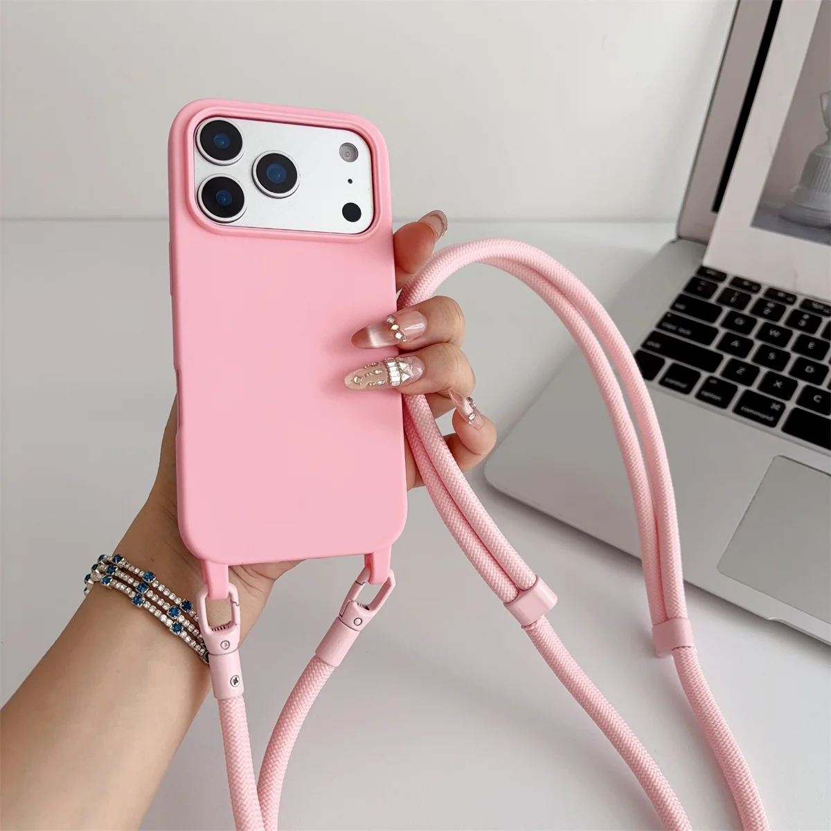 Silicone Crossbody Candy Color Phone Case with Soft TPU Back Cover
