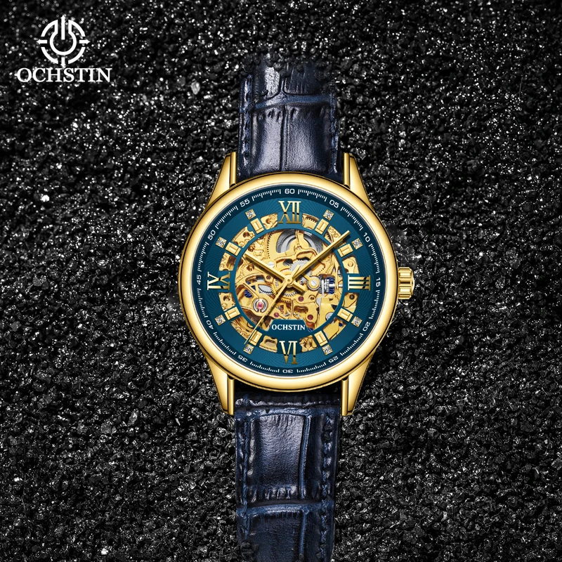 OCHSTIN Stainless Steel Waterproof Mens Skeletonized Watch Top Brand Luxury Transparent Mechanical Sports Mens Watch