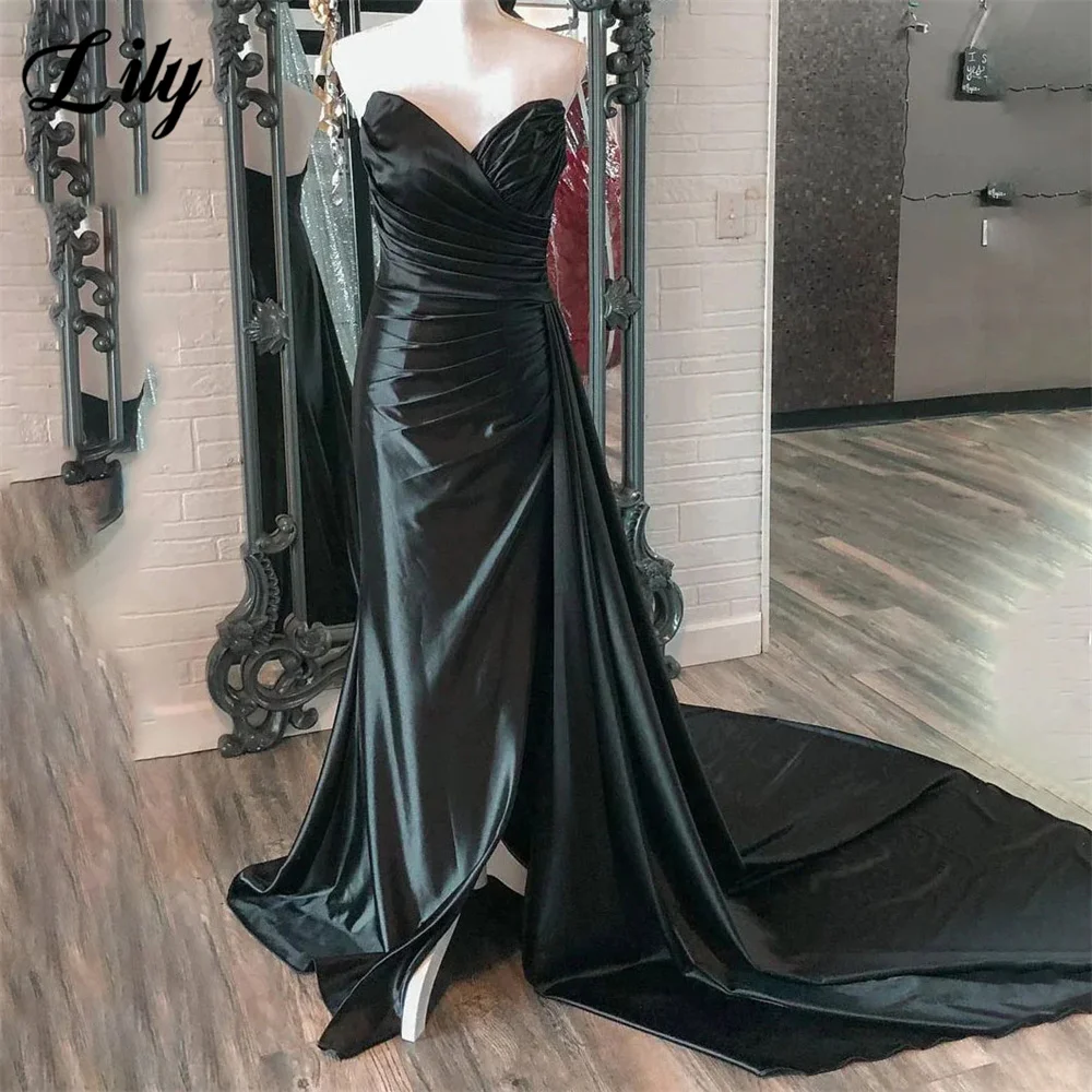 

Lily Mermaid Sexy Chic Woman Evening Dress Gown Stain Pleat Ball Gown Sweetheart Night Dresses Gown with Split robes de soirée