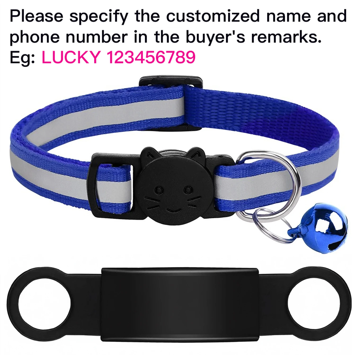 Personalized Reflective Pet Collar with Engraved ID Nameplate and Bell