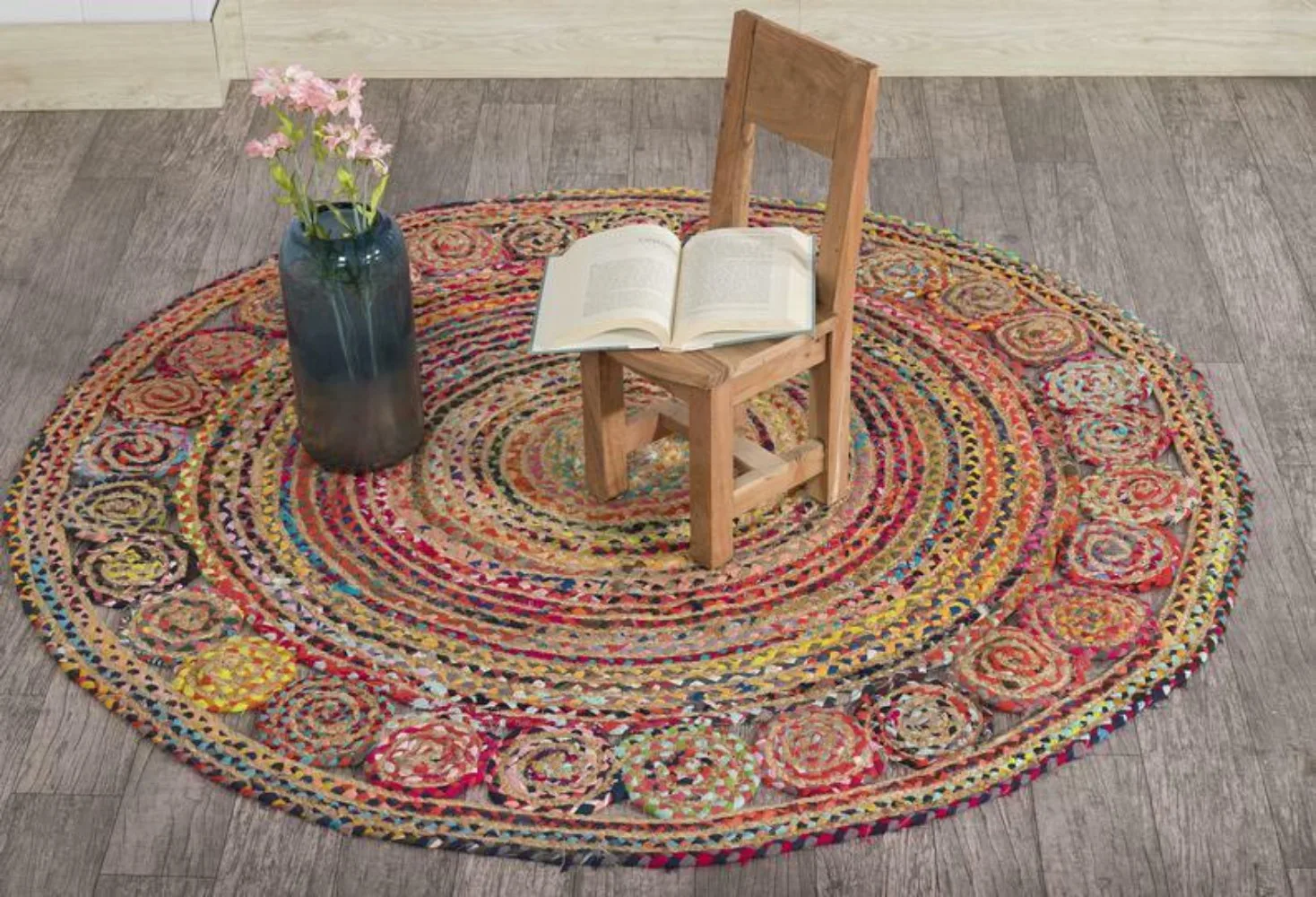 

Round Rug Jute Cotton Reversible Handmade Carpet for Living Rrom Rustic Modern Hallway Floor Mat Bedroom Area Rug Home Decor