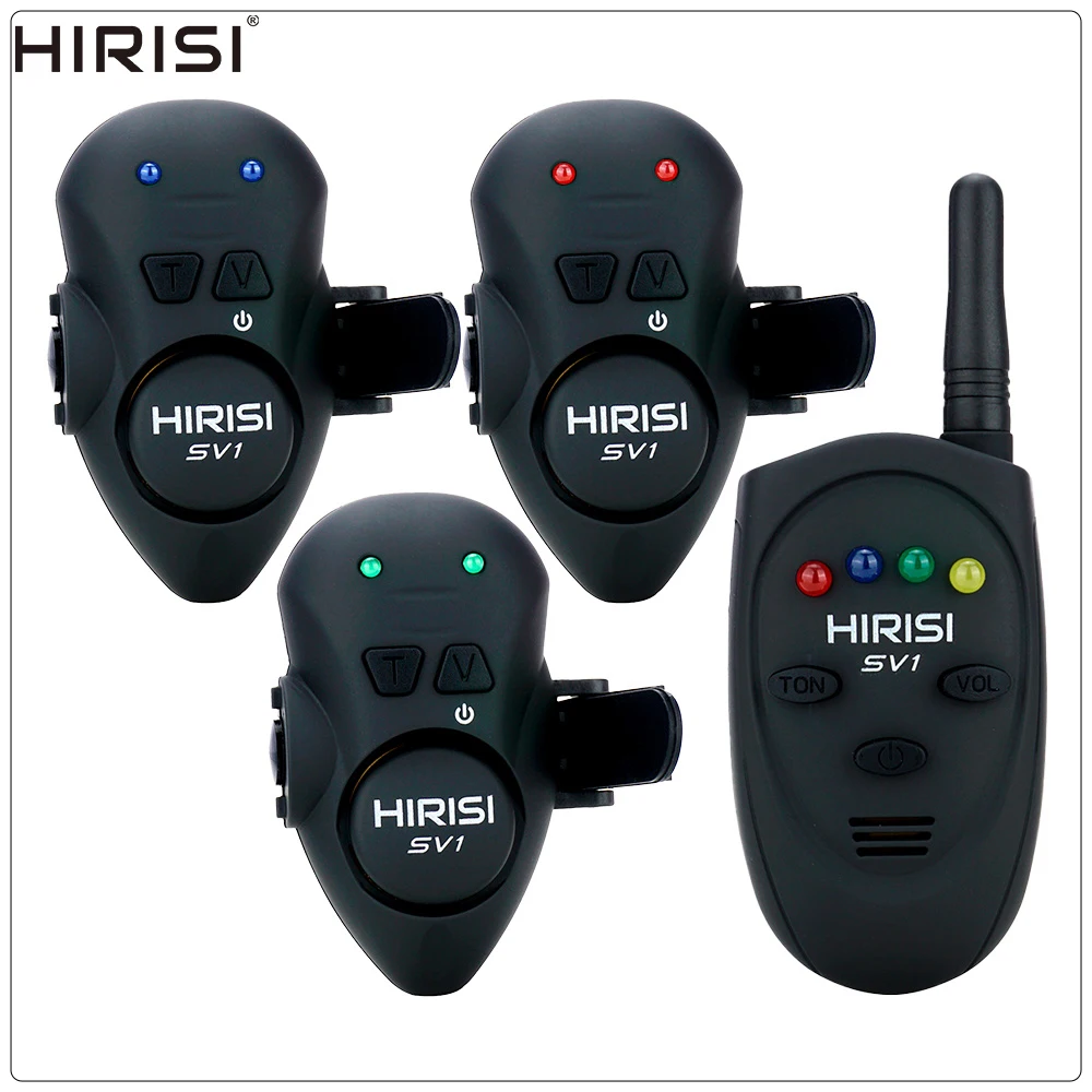 Hirisi SV1 Karpfen-Angelköder-Alarmset mit 4-Farben-LED-Anzeigen, wasserdicht, einstellbare Empfindlichkeit, mit tragbarem Aufbewahrungskoffer – Detail 1
