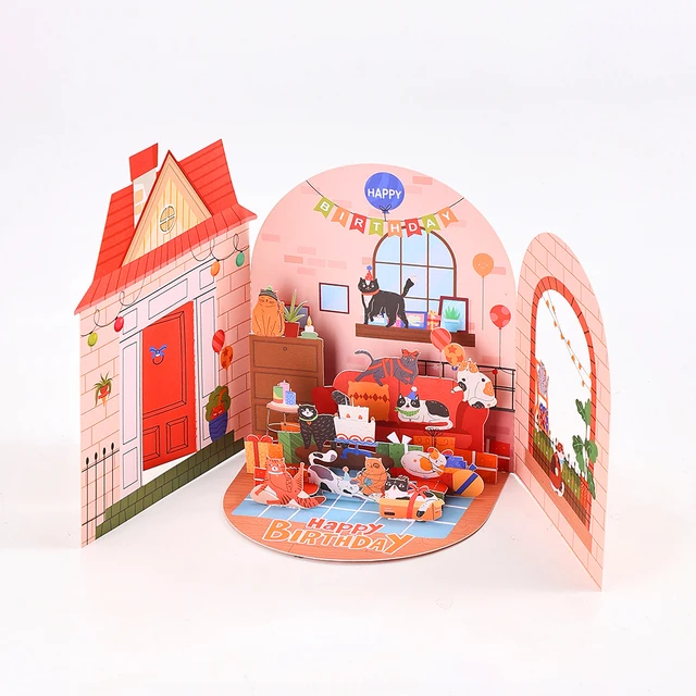 3D Cats Birthday Pop Up Card1