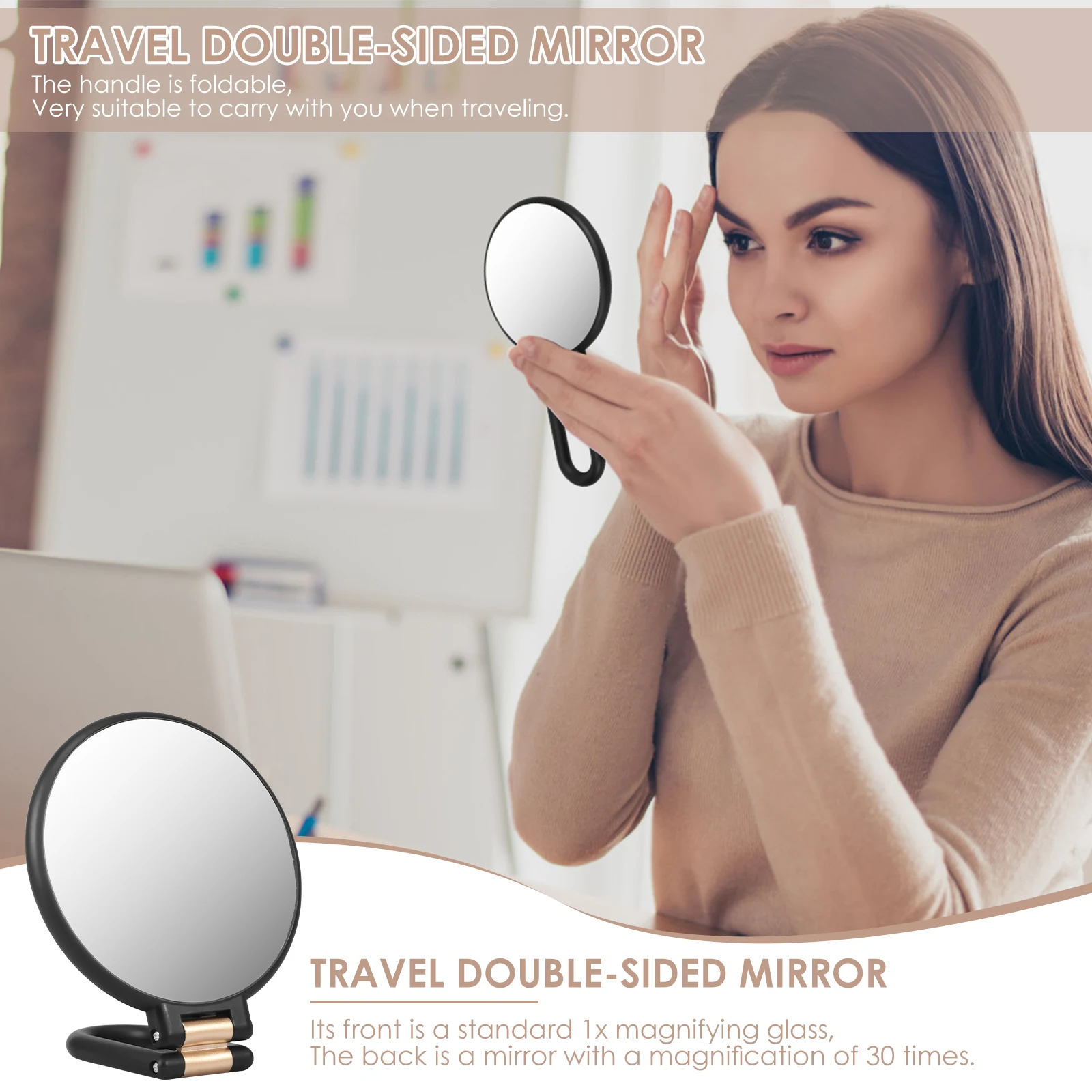 Magnifying Mirror, Hand Mirror with Handle, Double Sided Hand Mirror with 30X/1X Magnification, Travel Foldable Makeup Mirror
