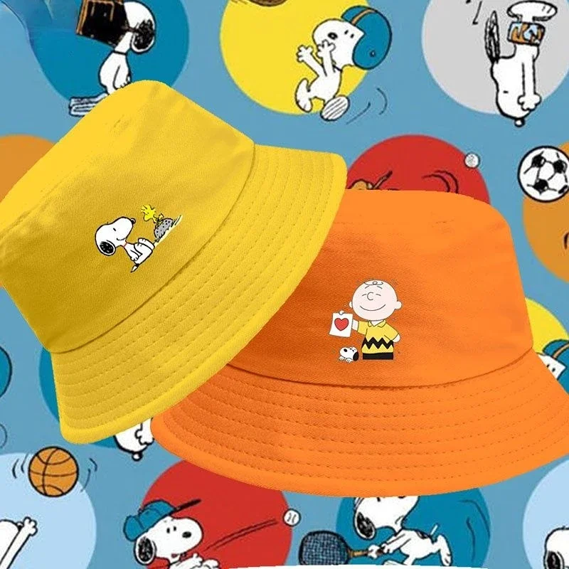 Topi Snoopy Bucket Hat Snoopy Soft Cotton Solid Color Sun Hats