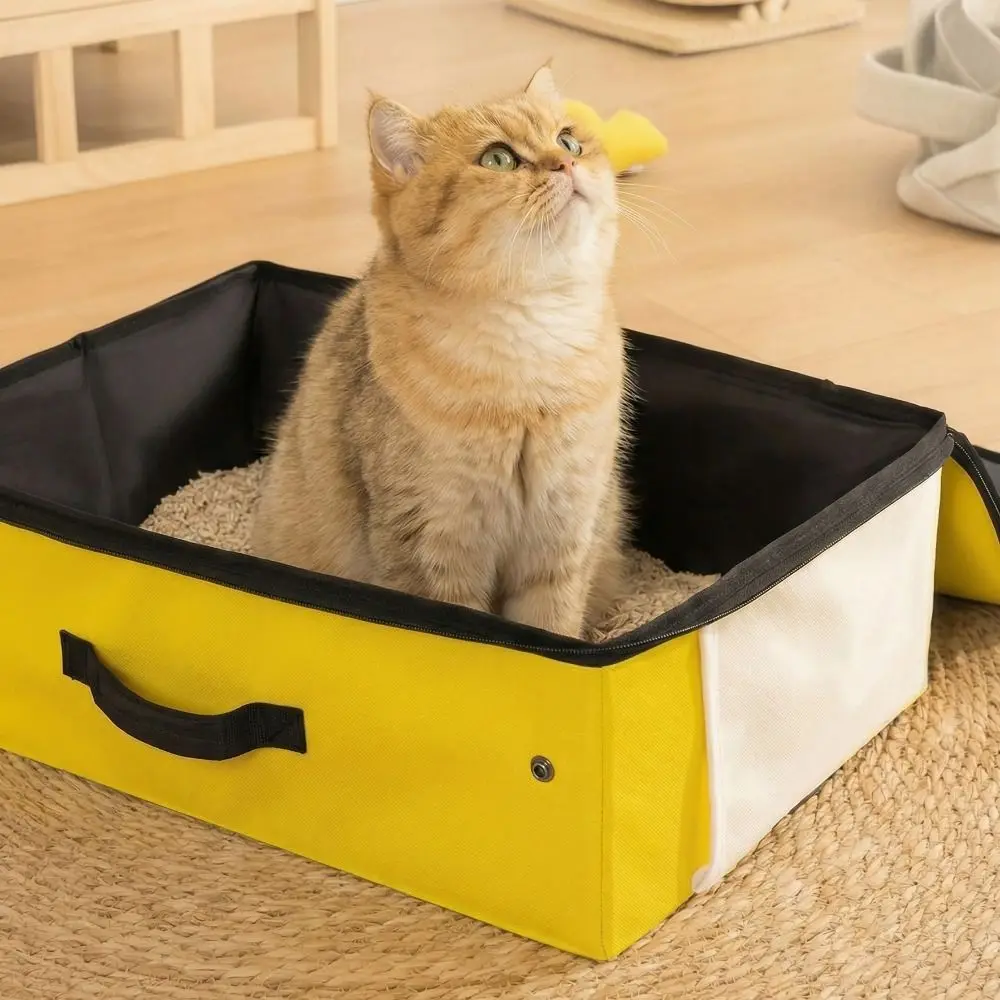 옥스포드 천 접이식 고양이 화장실 방수 직사각형 휴대용 애완동물 변기 대용량 지퍼 뚜껑이 있는 강아지 화장실