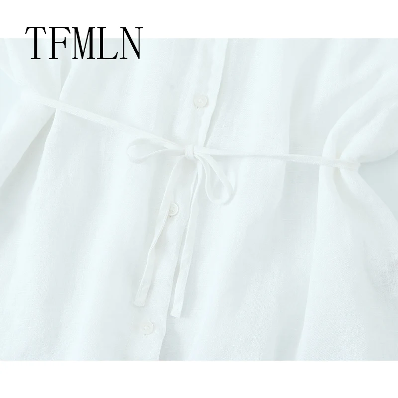 TFMLN Summer New Women Oversized Blouses Shirts Female Fashion Long Sleeve Tops Shirts Casual Single Breasted Top