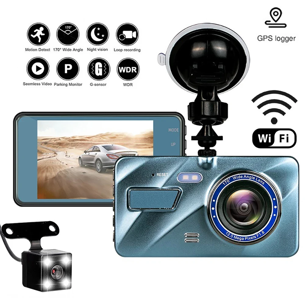 

Автомобильный видеорегистратор, Wi-Fi, 4,0 дюйма, Full HD, 1080P