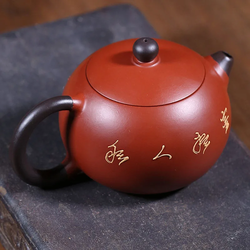Chinese Style Double Color Xishi Teapot, Purple Clay Raw ore Dahongpao, Kung Fu Household, Pure Handmade, 200ML, Tea Pots, 1Pc
