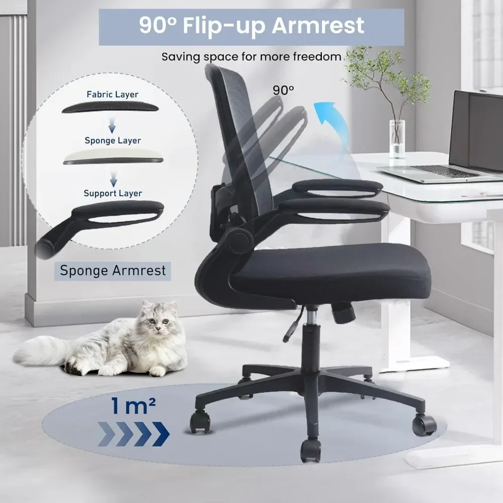 adjustable ergonomic mesh swivel chair with flip-up armrests for home office use
