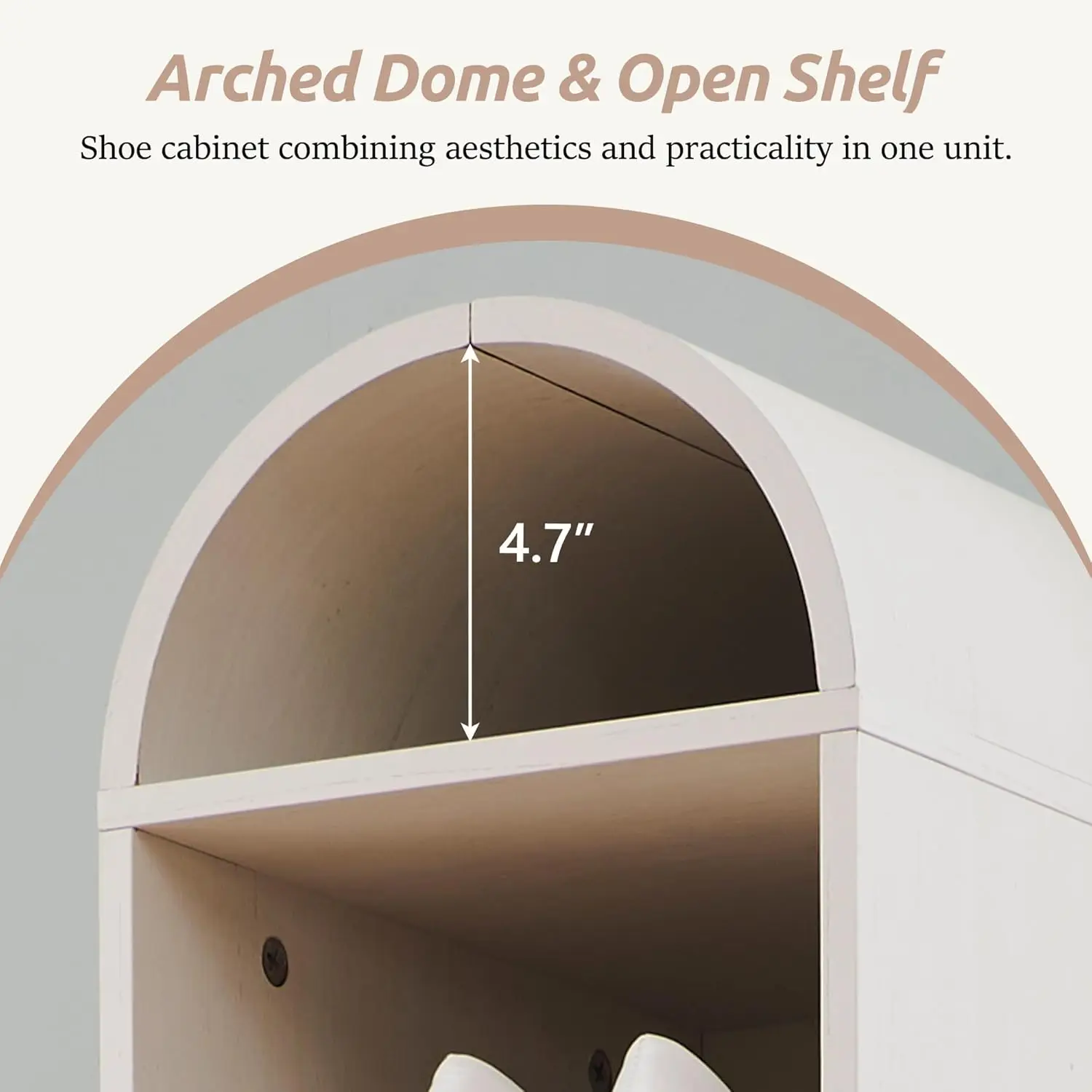 67" Tall Arched Shoe Cabinet, 8 Tiers Shoe Storage Cabinet, Freestanding Wooden Shoe Rack with Adjustable Shelves, Shoe 3