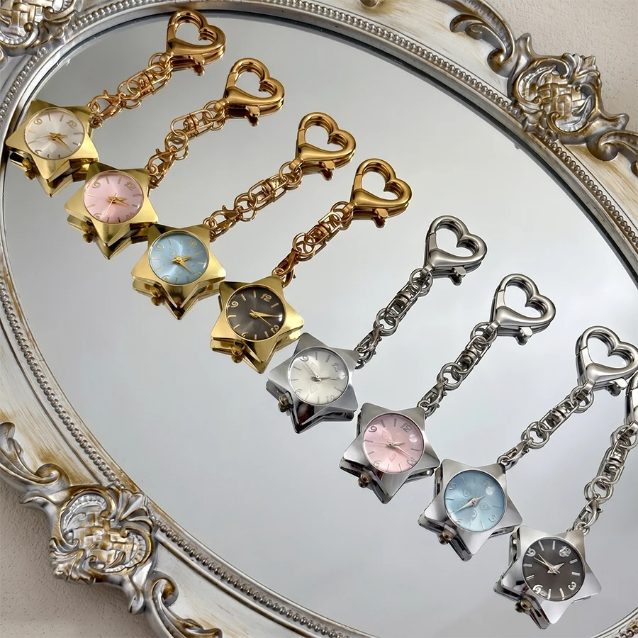 Ladies' Star Dial Heart Hook Keychain Wristwatch