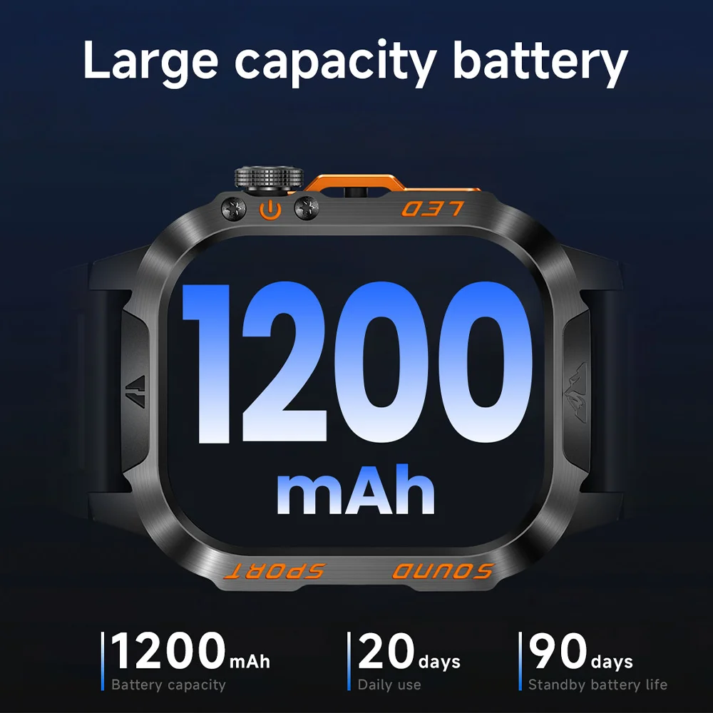 2026 New Men's smart watch Bluetooth call 1200mAh battery 100 days standby time 2.01 inch screen IP68 waterproof motion tracker 6