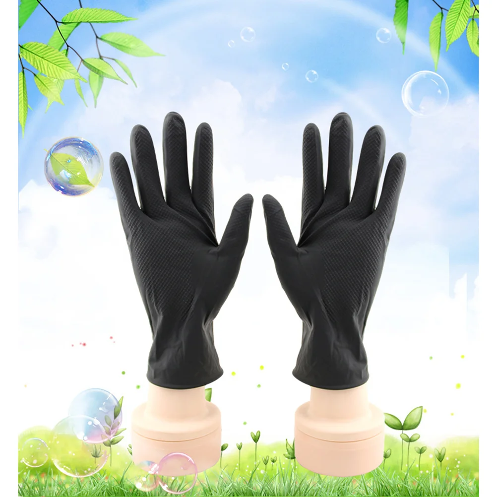 

10Pcs=5 Pairs Hair Salon Laboratory Gloves Reusable Latex Gloves Salon Hair Color Dye Gloves Medium Size (Black)