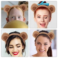 3 Pcs Cartoon Bear Headband Cute Plush Hair Accessories 3pcs (a Style Headband-brown) Headbands Animal Skin 2