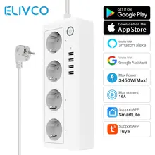 Tuya Smart Wifi Power Strip 16A EU 4 Socket 4 USB Charging Ports SmartLife APP Works With Google Assistant Alexa Voice Control