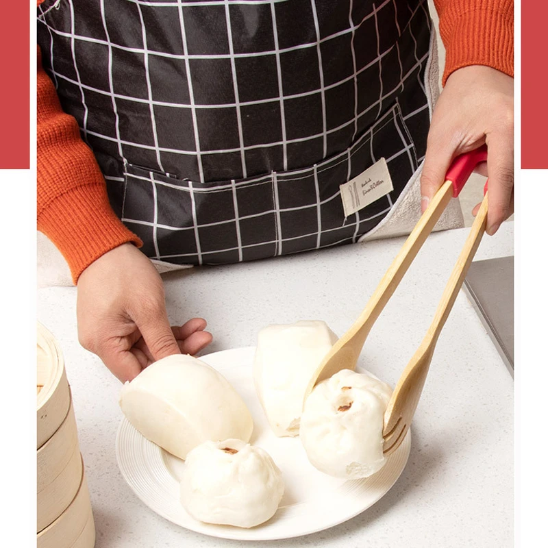 

Bamboo Toast Tongs BBQ Bread Clips 11.8 Inches Long with Removable Anti-slip Silicone Handle Tongs for Cooking Kitchen Gadgets