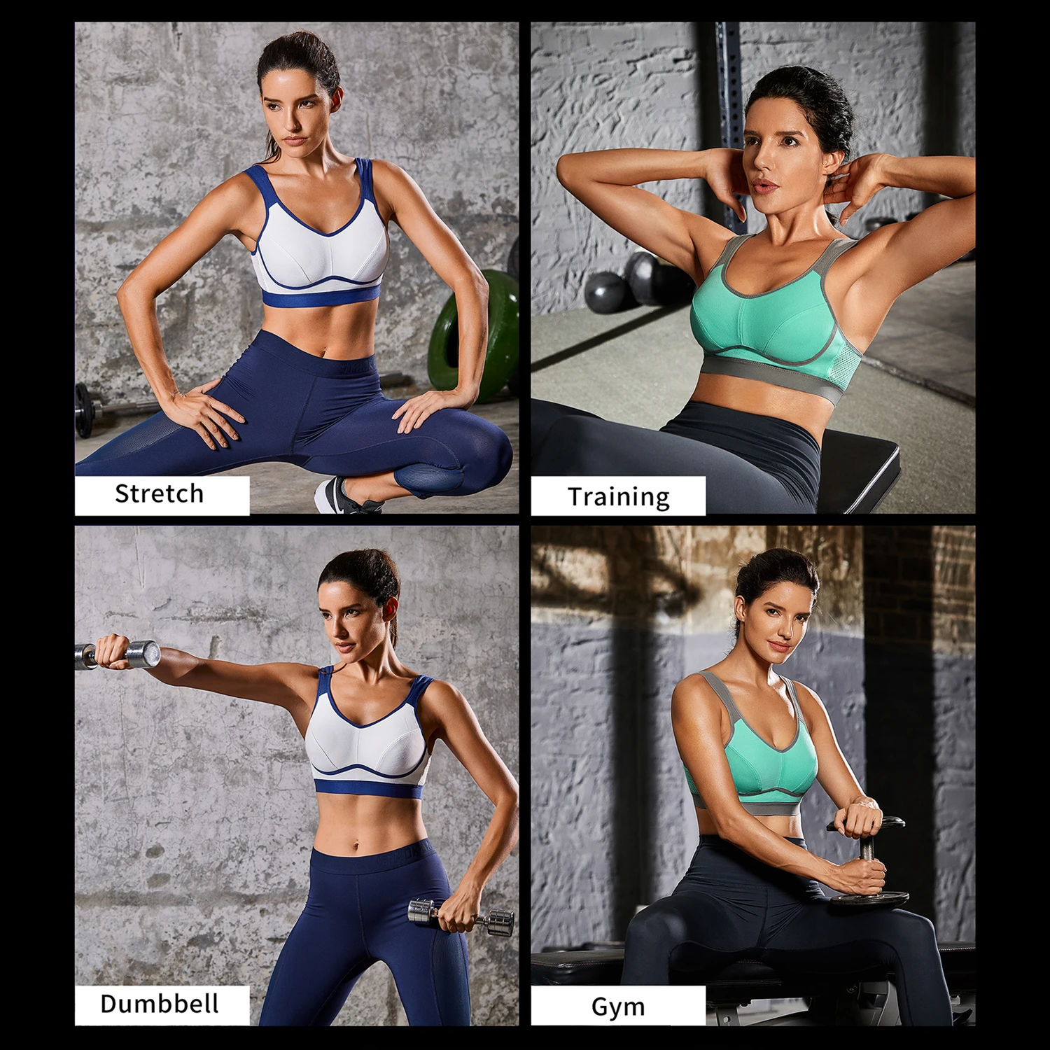 High Level Women's Maximum Control Wirefree Non-Padded Active Sport Bra B-DD E F 34-40 42 44