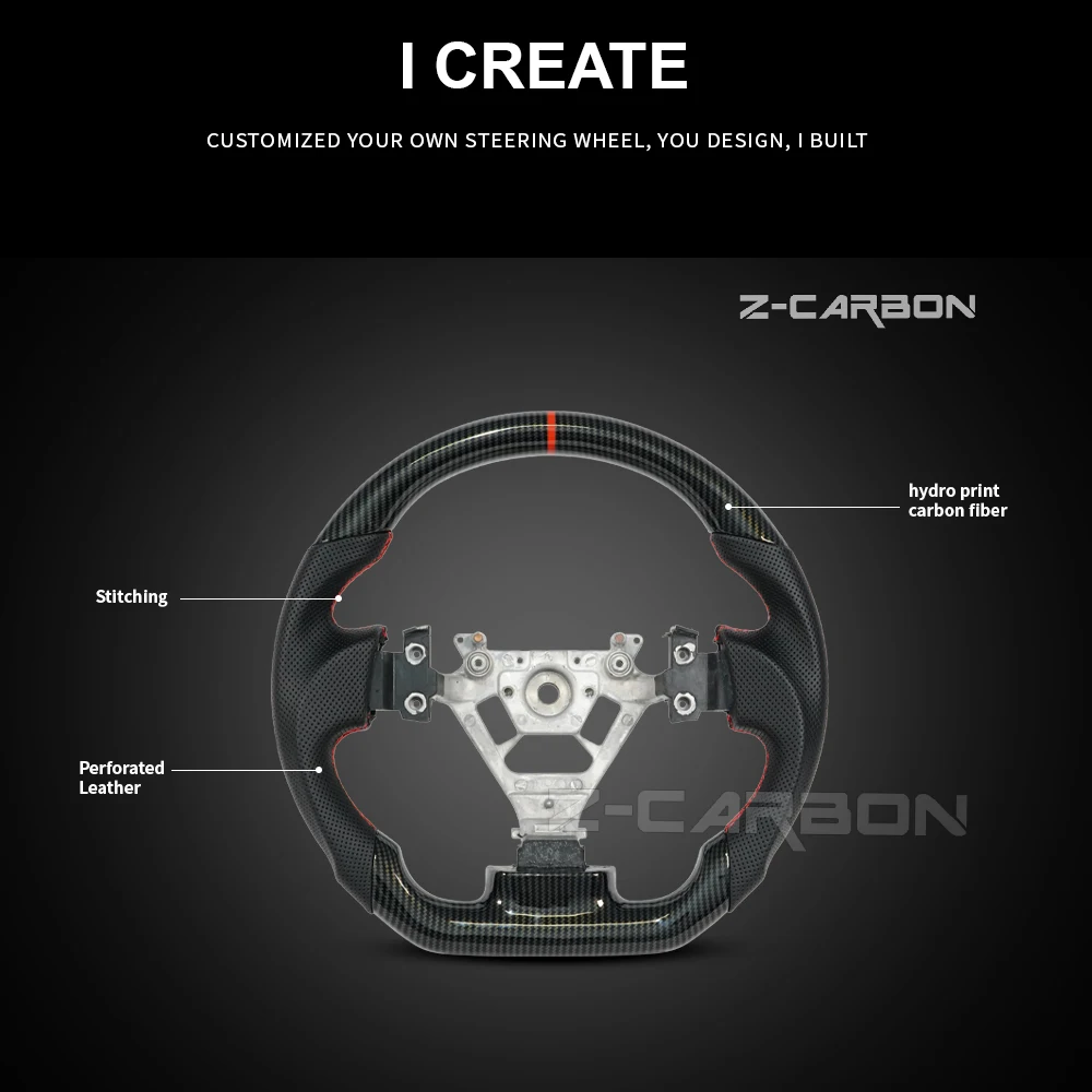 Steering Wheel Hydro Print Carbon Fiber Perforated Leather For Nissan 350Z 2003-2006 Models Red Stripes Sport Wheel
