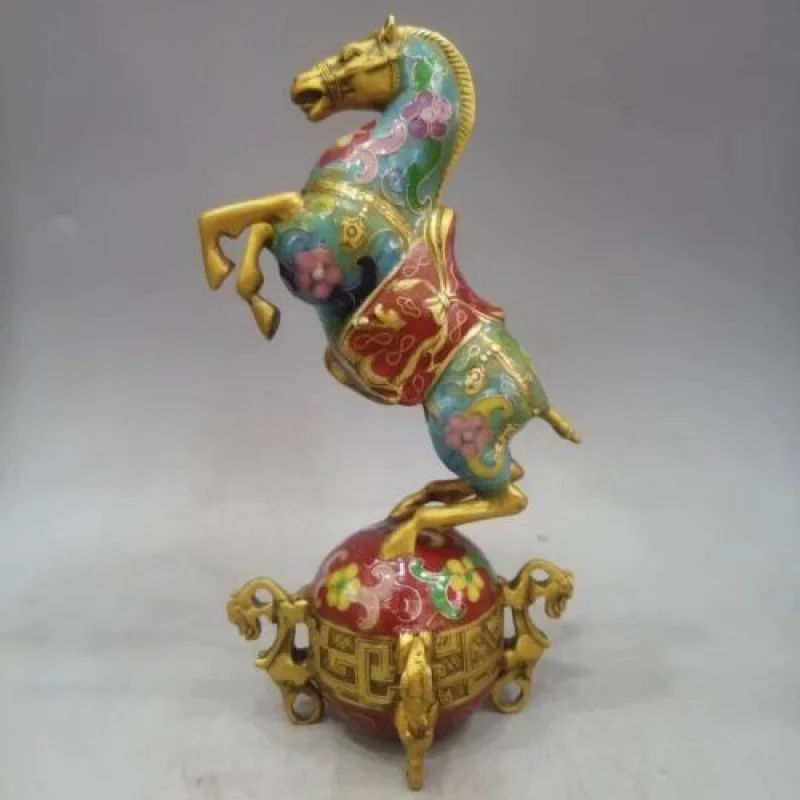 

23 см сборная китайская старая статуя лошади из перегородчатой бронзы