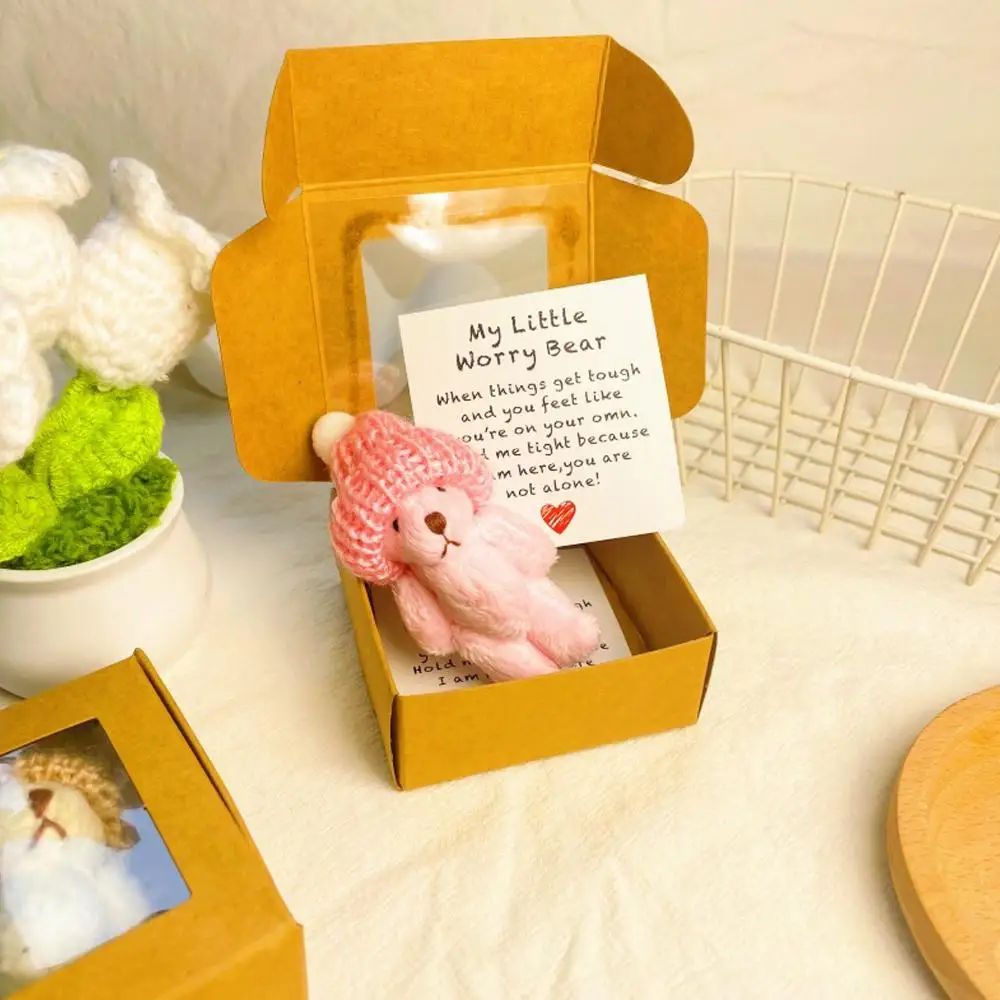 1/4 Stück Mini-Plüschbär in Box, My Little Worry Bears mit Stützkarte, süßes Taschen-Plüsch-Umarmungs-Andenken-Geschenk für Freunde und Liebhaber – Detail 10