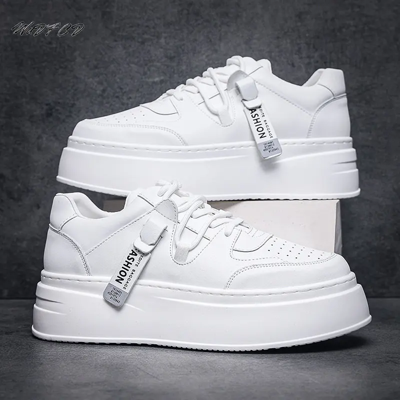 Sneaker Casual Men Designer White Board Shoes Fashion Microfiber Leather Breathable Height Increased Flat Platform Running Shoes 3