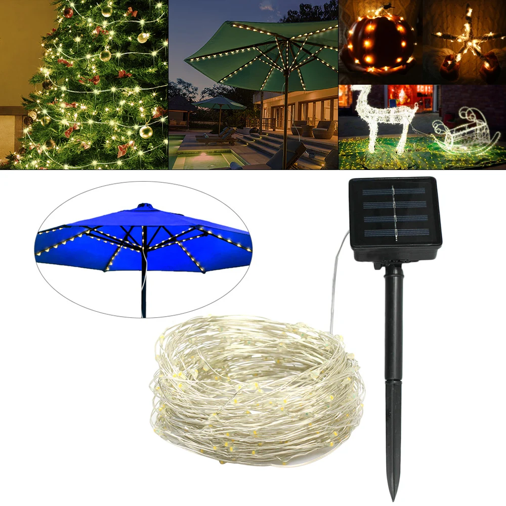 1.5M 8 Strands 120pcs 0603 LED Warm Light Solar Umbrella Light String with 8 Modes for  Outdoor Wedding / Party / Home / Garden