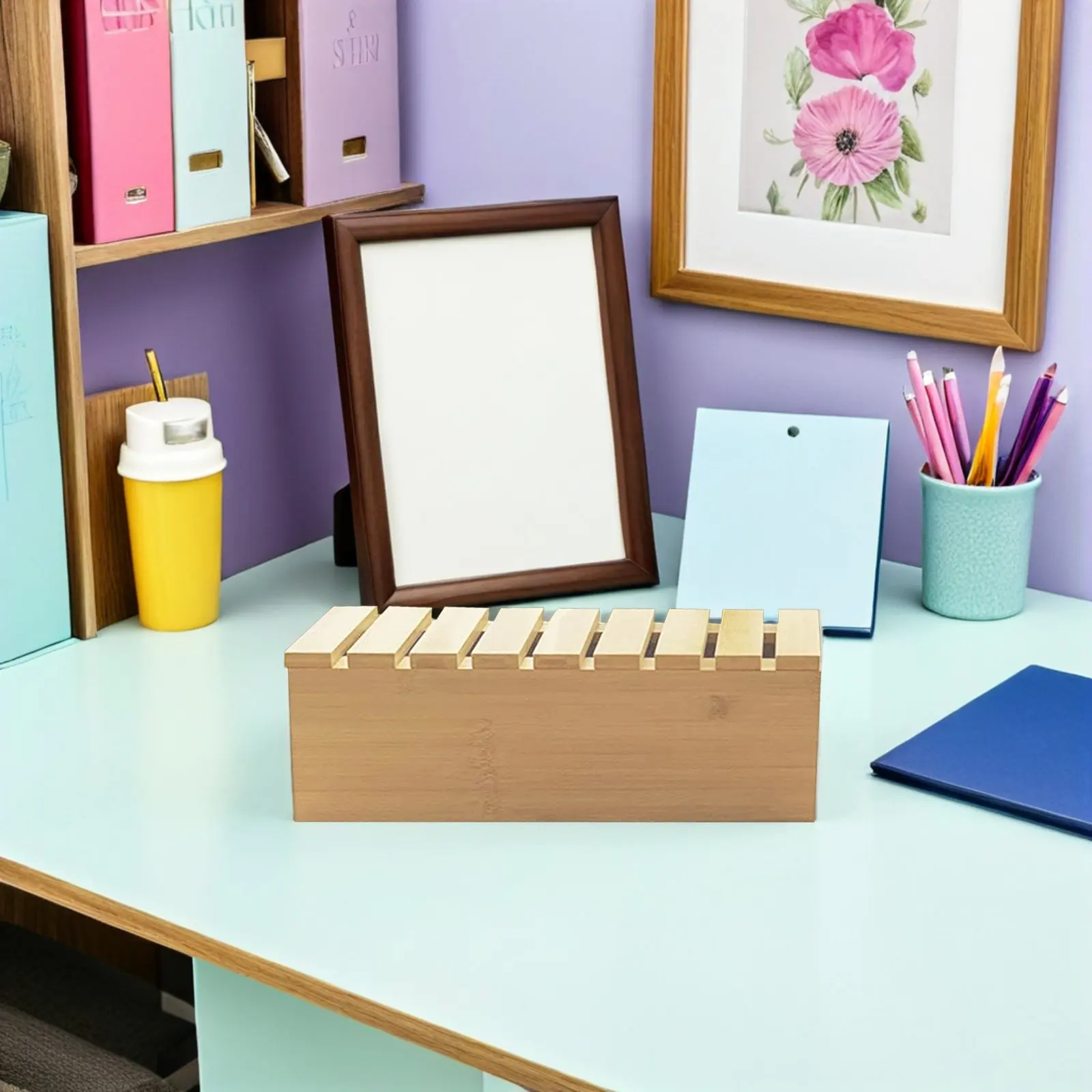 나무 데스크탑 정리함 케이블 박스 멀티탭 코드 정리함 휴대폰 거치대 포함 사무실/가정용 책상 케이블 정리함 박스