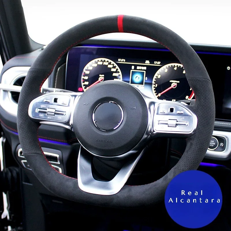 

Real Alcantara Braiding Steering Wheel Cover for Mercedes Benz W177 V177 W247 W205 C118 C257 W213 EQA H243 2018-2021