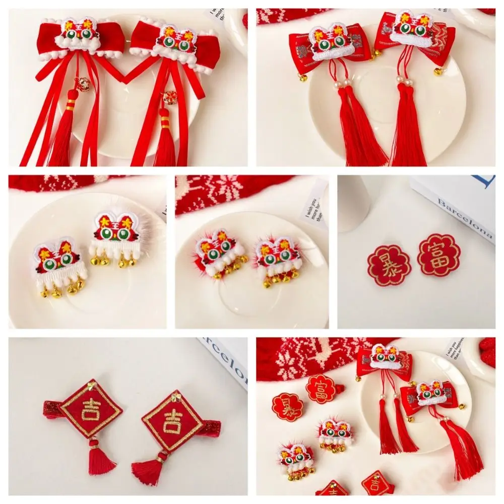 

Hair Accessories Children New Year Hairpin Hanfu Headdress Tiger Shape New Year Barrettes Tassel Ancient Style Red Bow Hair Clip