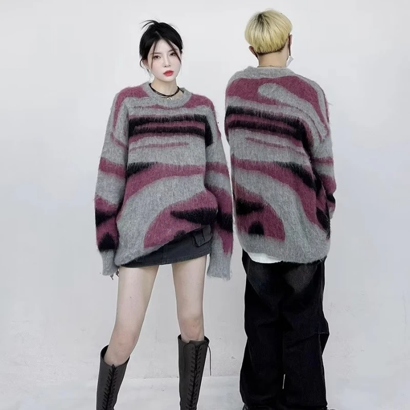 Damen Oversized Strickpullover Gestreift Im Streetwear Stil_voghion.com
