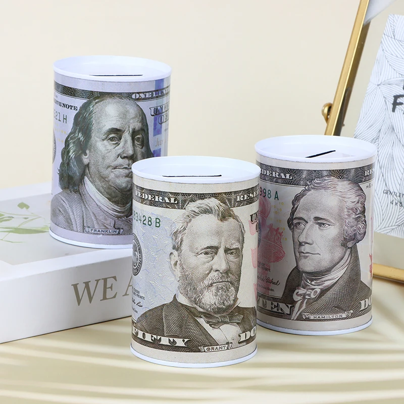 Euro Dollars Money Box Safe Cylinder Piggy Bank 10 20 50 100 For Coins Deposit Storage Boxes Home Decoration