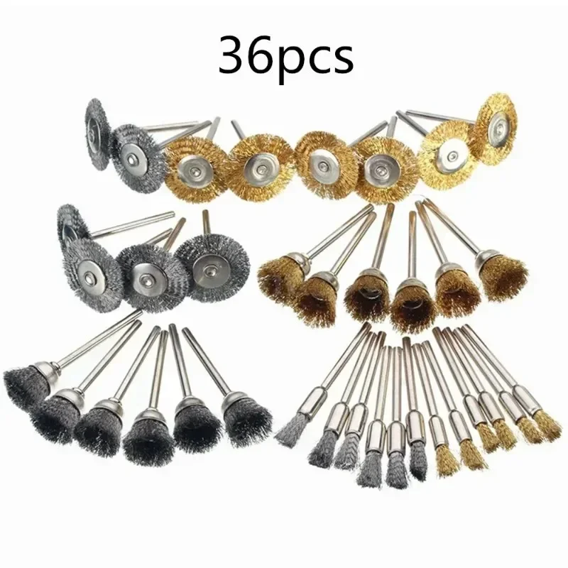36Pcs 황동 브러시 스틸 와이어 휠 브러쉬 드릴 로타리 도구 연마 로타리 도구..