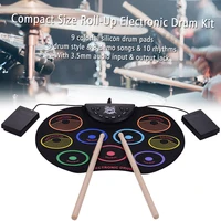 Compact Size Roll-Up Drum Set Electronic Drum Kit 9 Silicon Drum Pads USB/Battery Powered with Drumsticks Foot Pedals 6