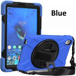 Durable 360° Rotating Rugged Tablet Case with Hand Strap - Heavy Duty Shockproof Cover (Blue)
