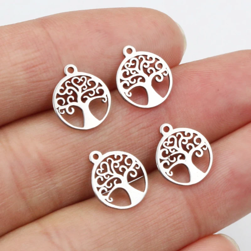 30pcs 12x10mm No Fade 316 Stainless Steel Life Tree Charms Pendant for Jewelry Making DIY necklace bracelet stainless steel charms jewelry charms metal charm